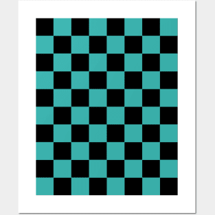 Pearl Aqua and Black Chessboard Pattern Posters and Art